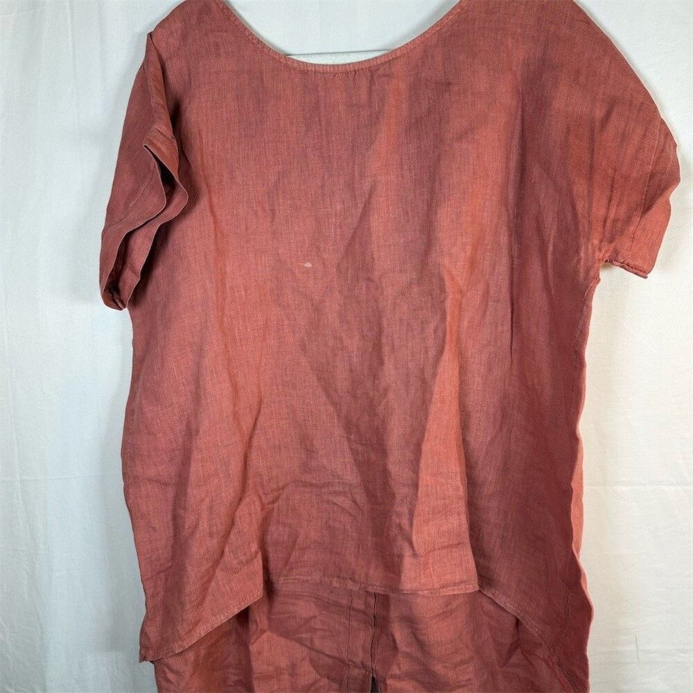 Womens Tunic Top Size M Rust Red Hi-Low Hem Short Sleeve Button Back
